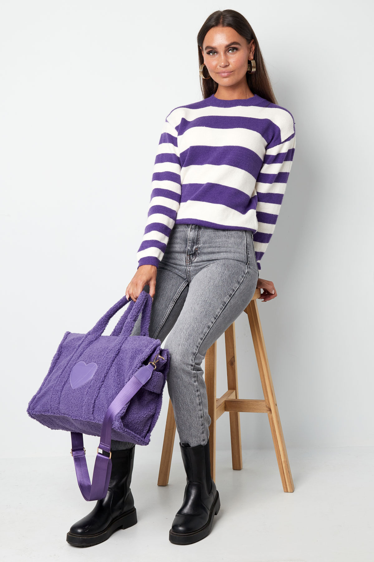Knitted striped sweater - purple white h5 Picture4